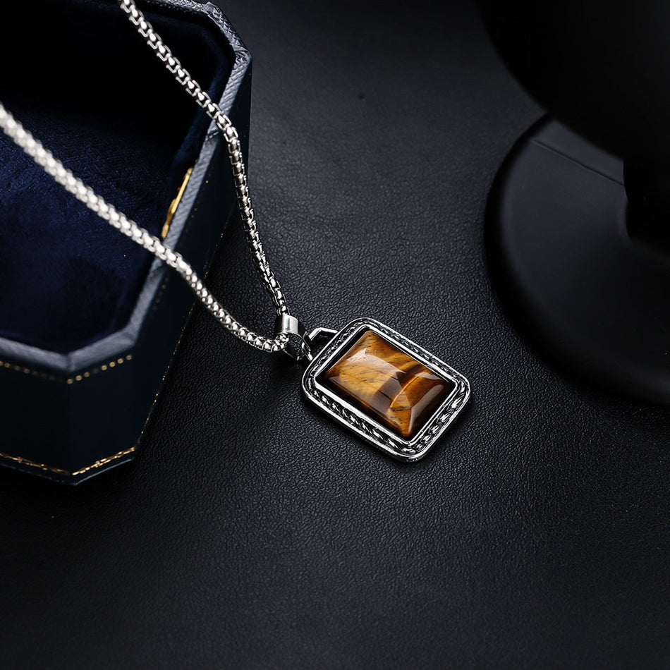 Men's Titanium Amber-Style Pendant Necklace