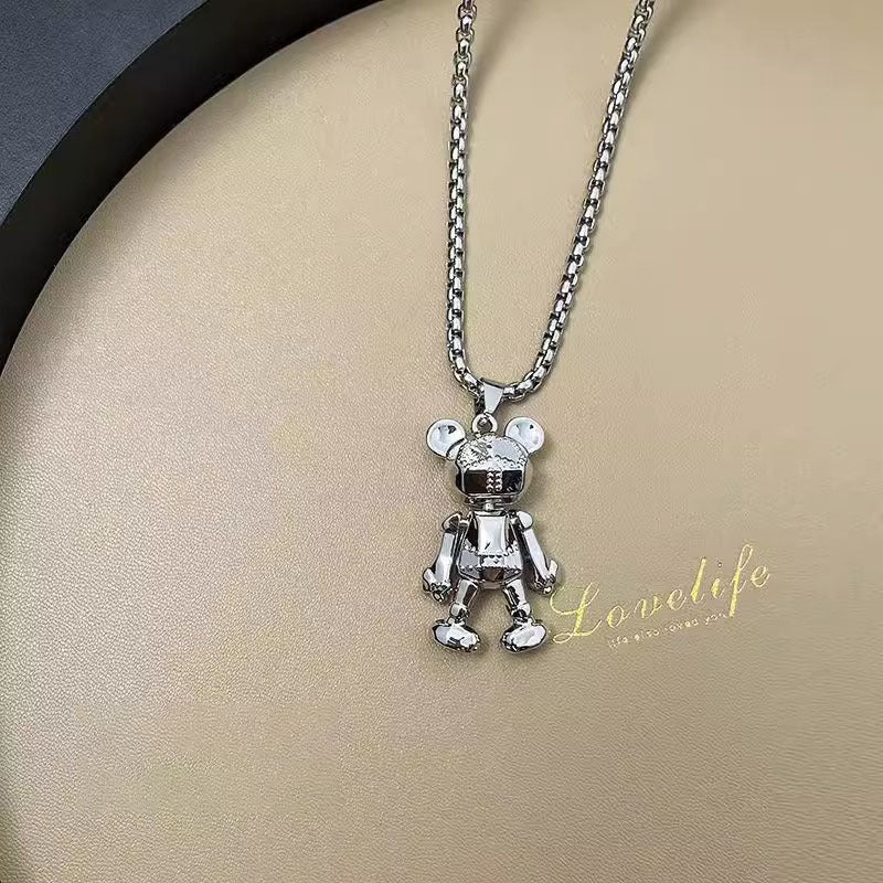 Men's Titanium Steel Movable Bear Pendant Necklace