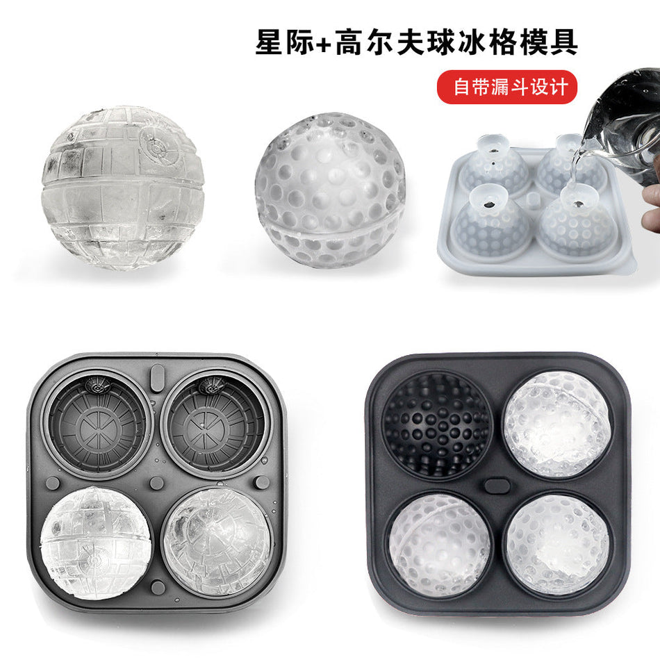 Silicone Ice Ball Mold 4-Link Whiskey Golf Style Ice Maker Tray