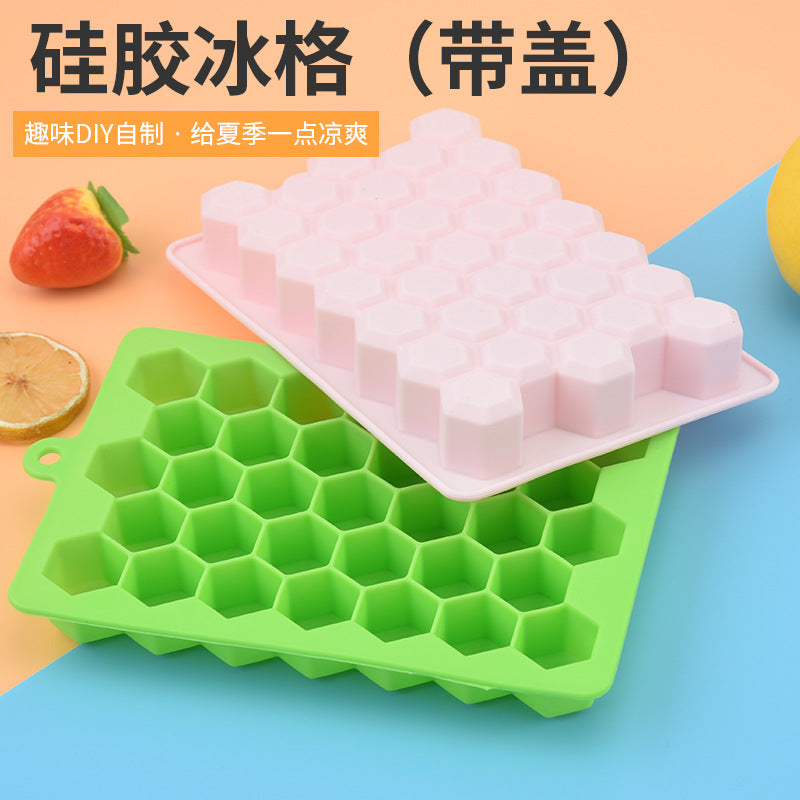 Silicone Honeycomb Ice Tray with Lid 33-Compartment Food-Grade