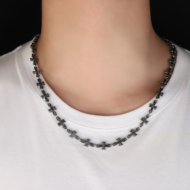 Unisex Titanium Steel Cross Pendant Necklace & Bracelet
