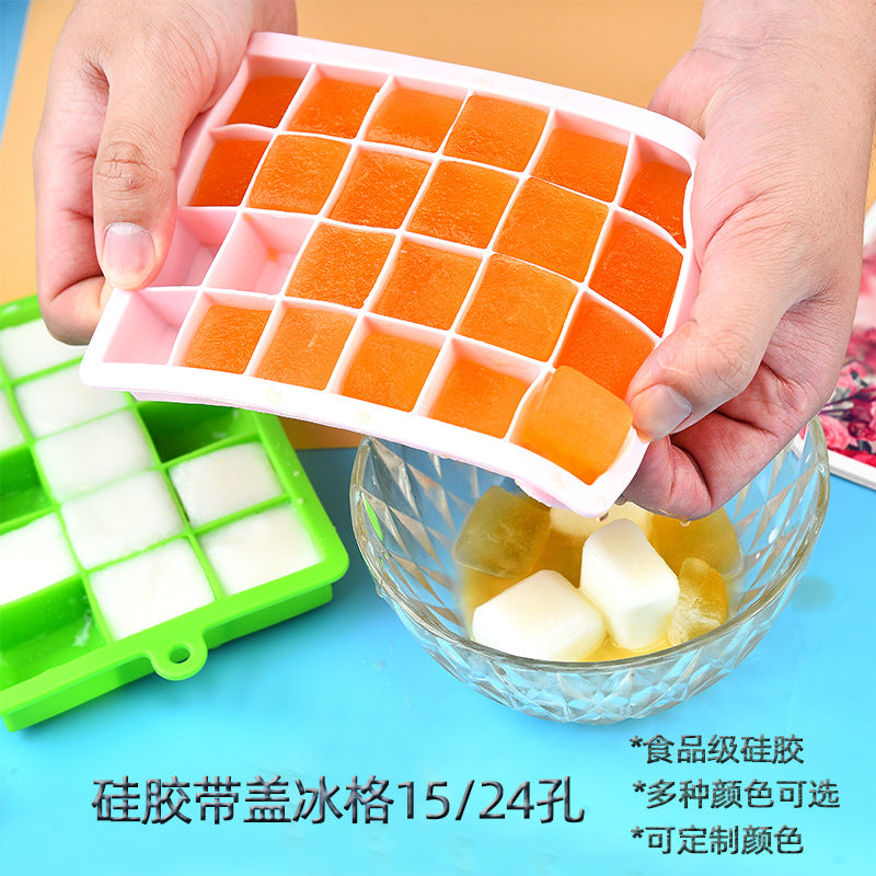 Silicone Ice Cube Tray with Lid 15 & 24 Grid Square Ice Mold