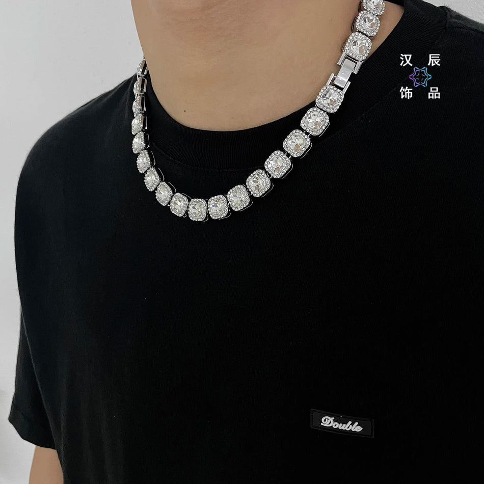 Men's Titanium Full Diamond "Rock Candy" Link Chain Necklace