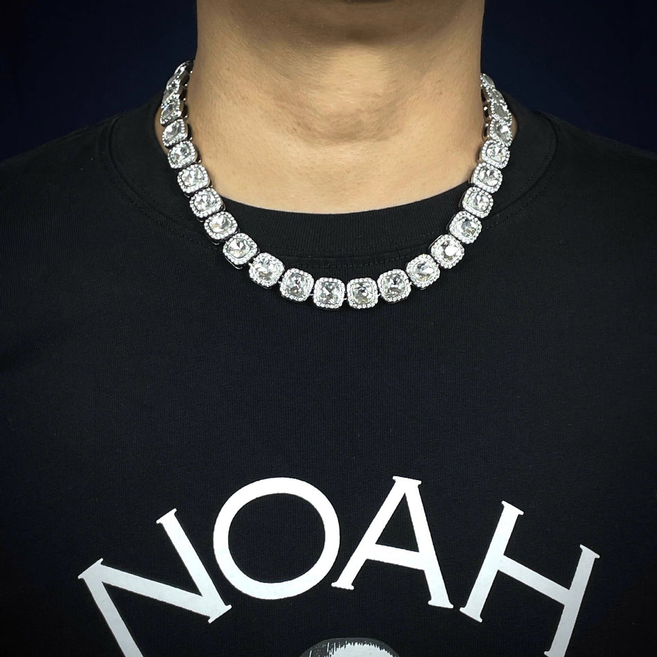 Men's Titanium Full Diamond "Rock Candy" Link Chain Necklace