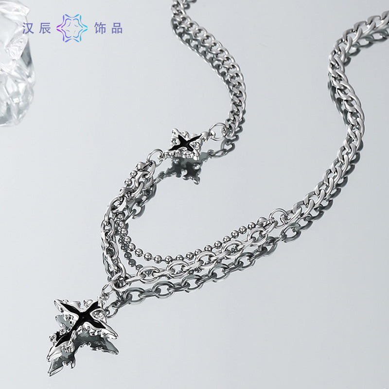 Men's Titanium Cross Pattern Stitching Link Necklace