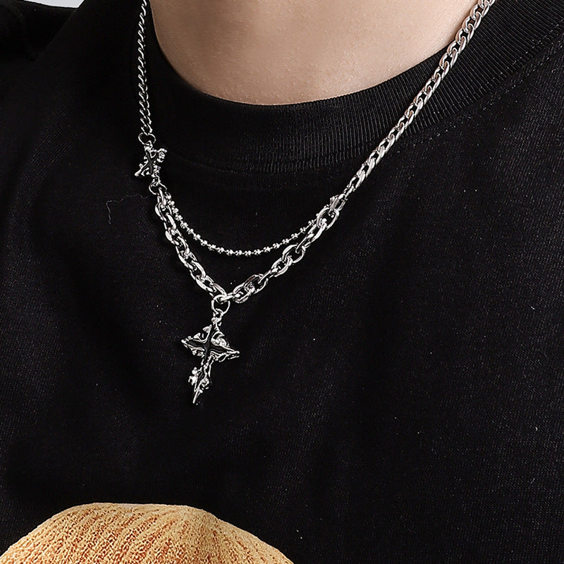 Men's Titanium Cross Pattern Stitching Link Necklace