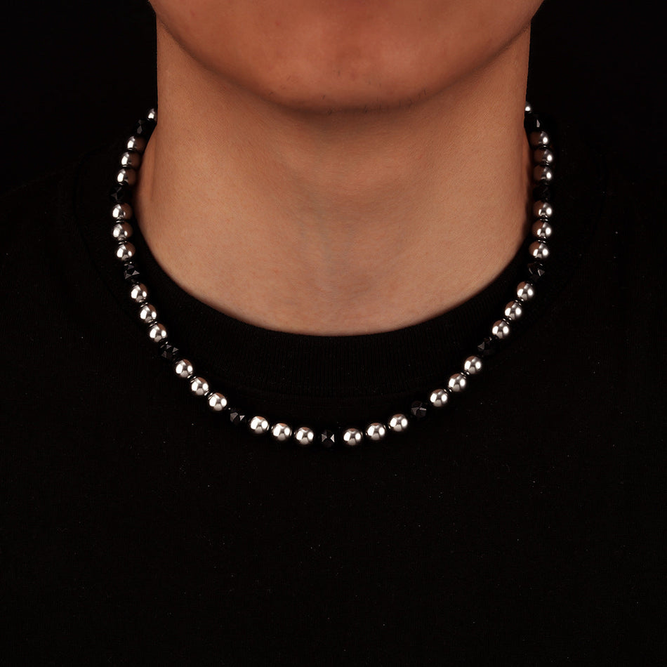 Men's Titanium Geometric Black Pearl Splicing Necklace
