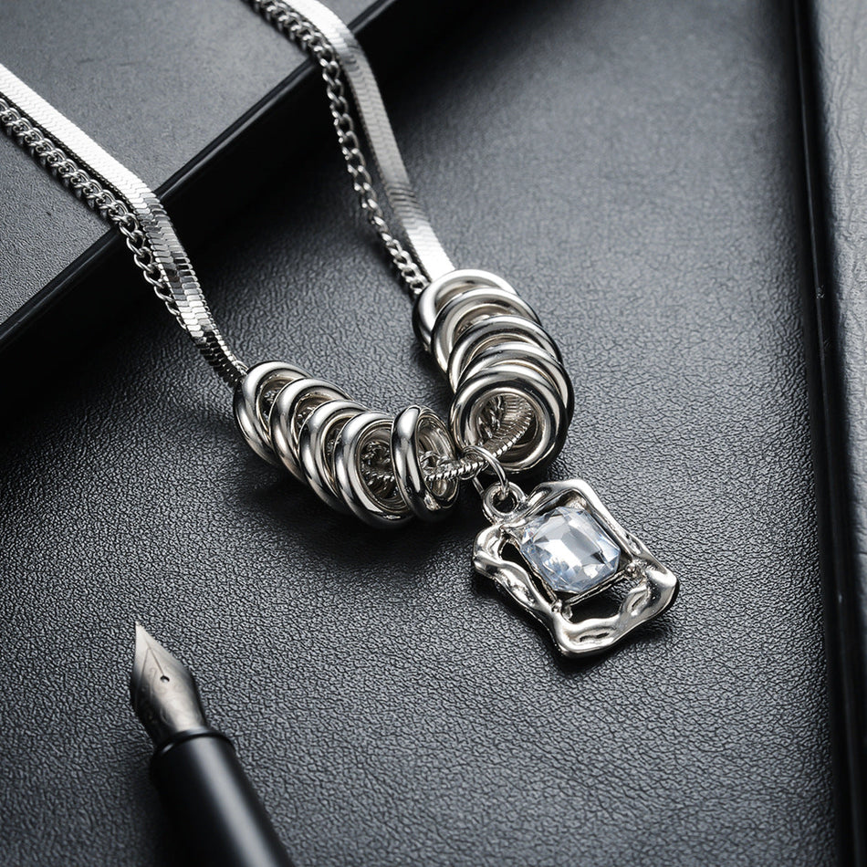 Men's Titanium Steel Double-Layer Hao Shi Ring Tassel Necklace