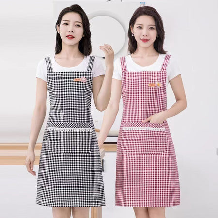 Red Cotton Breathable Sleeveless Kitchen Apron Korean Style Home Cooking