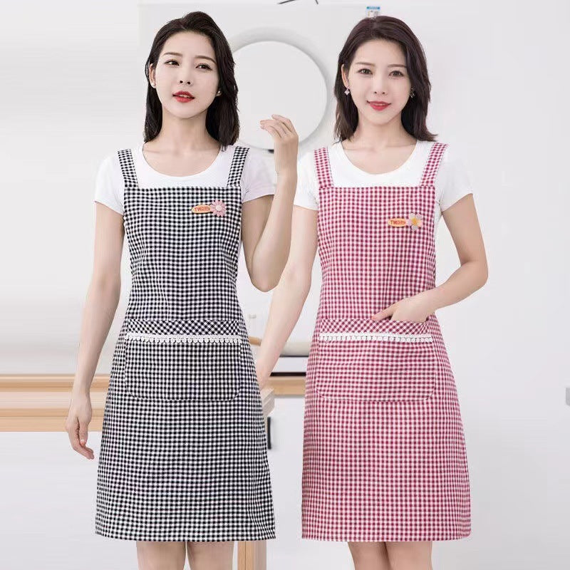 Red Cotton Breathable Sleeveless Kitchen Apron Korean Style Home Cooking
