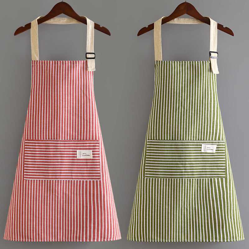Cotton Linen Striped Kitchen Apron Japanese Style Anti-Fouling