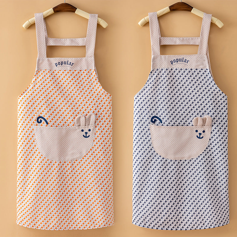 Blue Korean Style Plaid Suspender Apron Polyester Kitchen Cooking Anti-Fouling