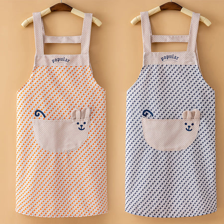 Blue Korean Style Plaid Suspender Apron Polyester Kitchen Cooking Anti-Fouling