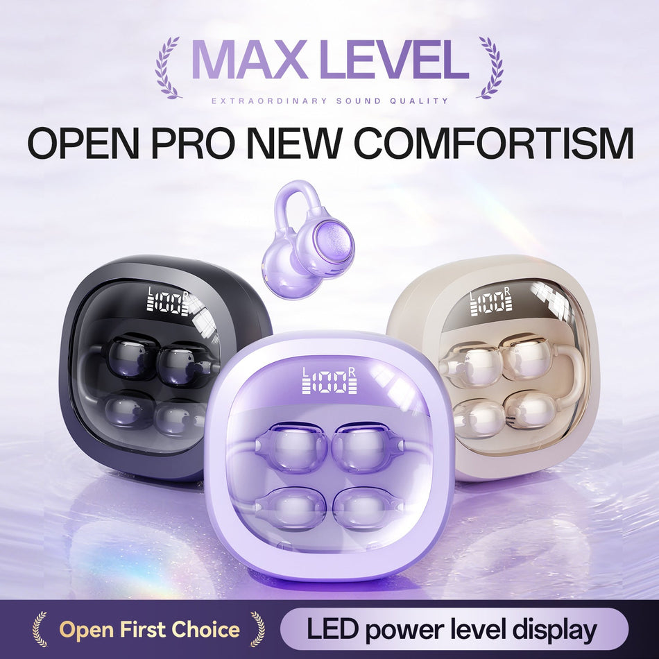 M163 Clip-On Open-Ear Bluetooth Headphones with Digital Display
