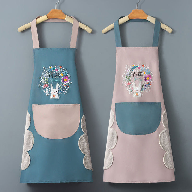 Blue Waterproof PVC Kitchen Apron Korean Style Cute Cartoon Anti-Oil