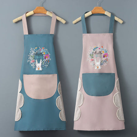 Blue Waterproof PVC Kitchen Apron Korean Style Cute Cartoon Anti-Oil
