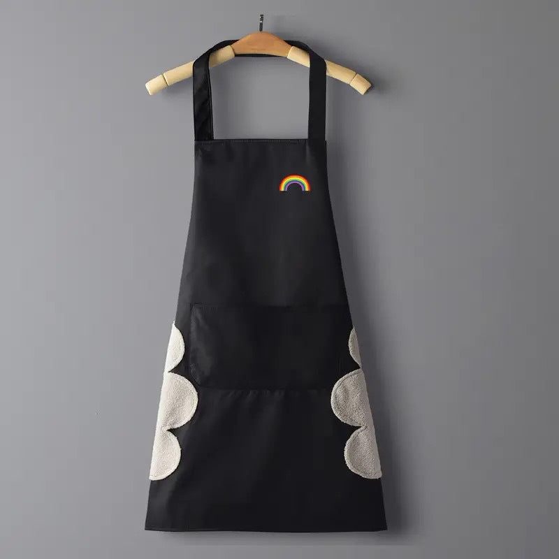Black Waterproof PVC Rainbow Kitchen Apron Oil-Proof Waist Workwear