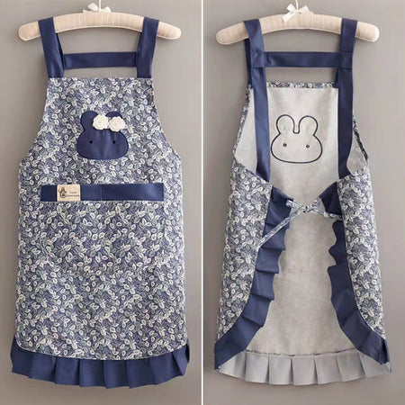 Pink Korean Style Floral Princess Kitchen Apron Sleeveless Waist Dress