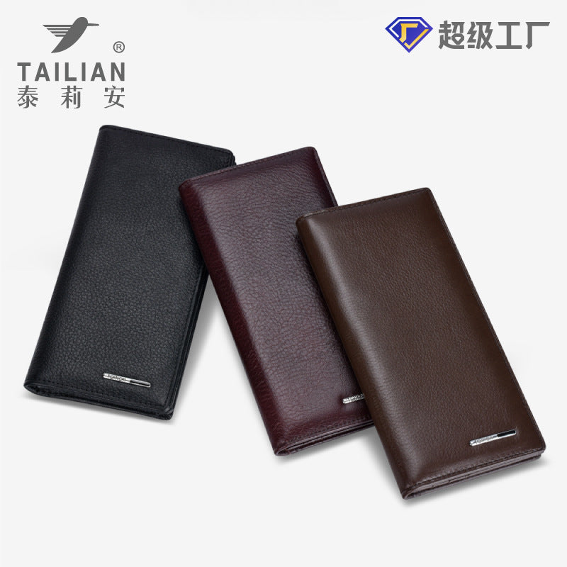 Men's Italian Genuine Cowhide Business Long Wallet Gift Box Set