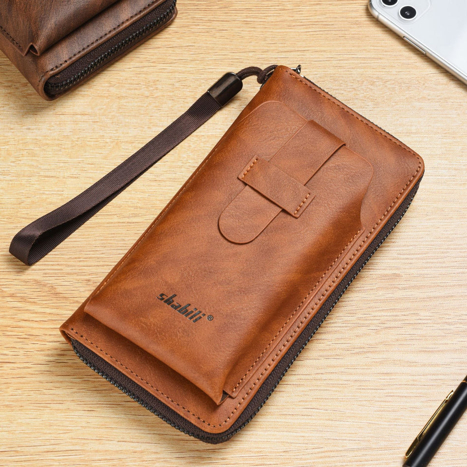 Men's Cross-Border Soft Leather Long Zipper Wallet & Mobile Phone