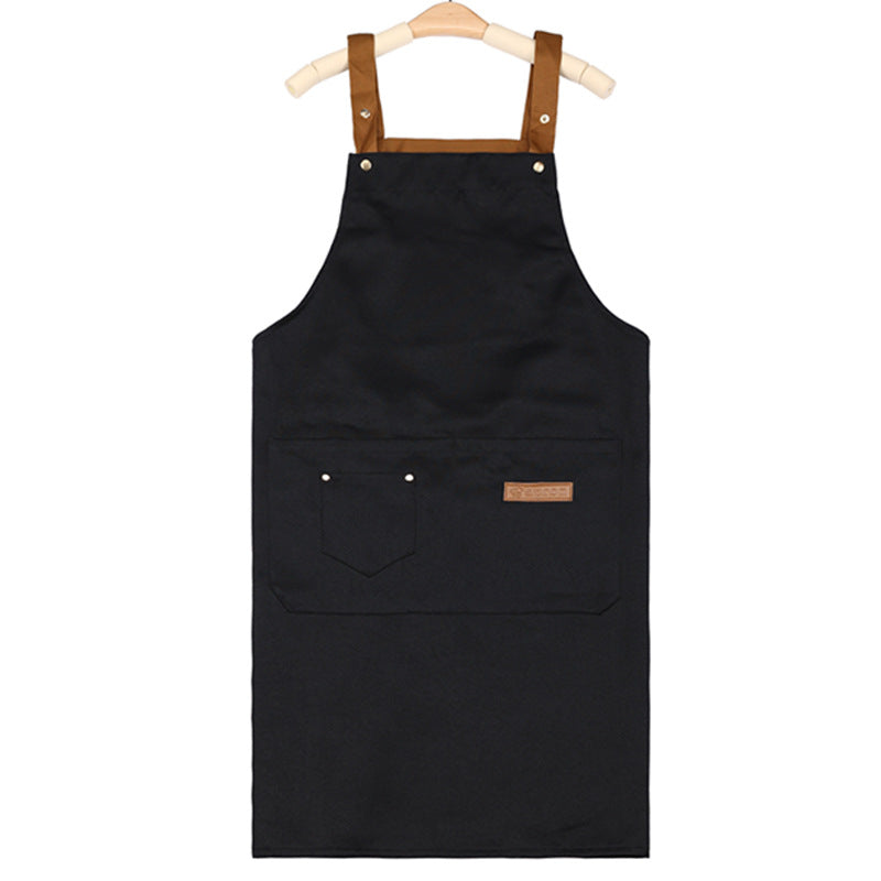 Black Waterproof Kitchen Apron Solid Color Anti-Fouling Work Apron