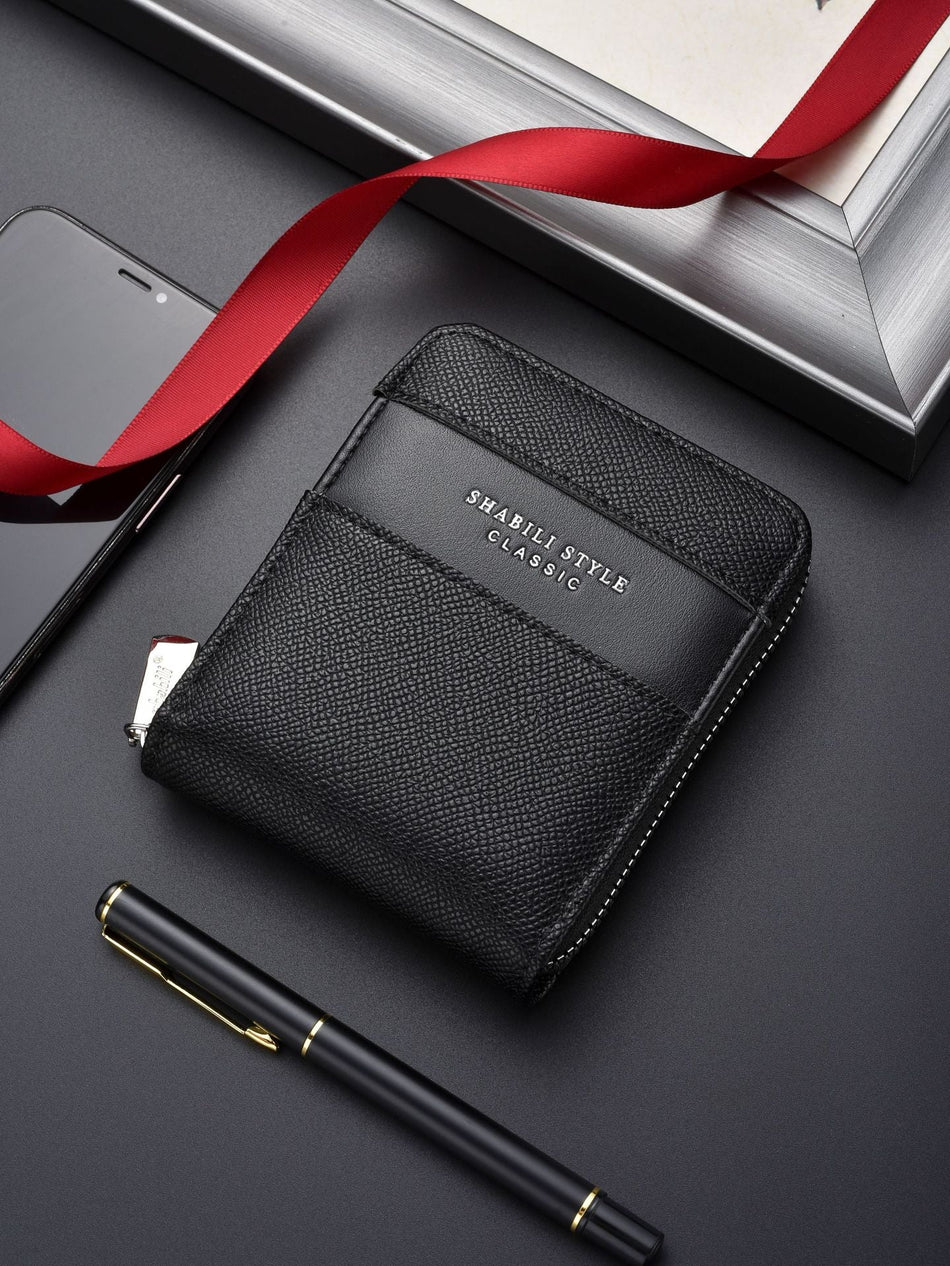 Men's Retro Short PU Leather Zipper Wallet & Large-Capacity Card