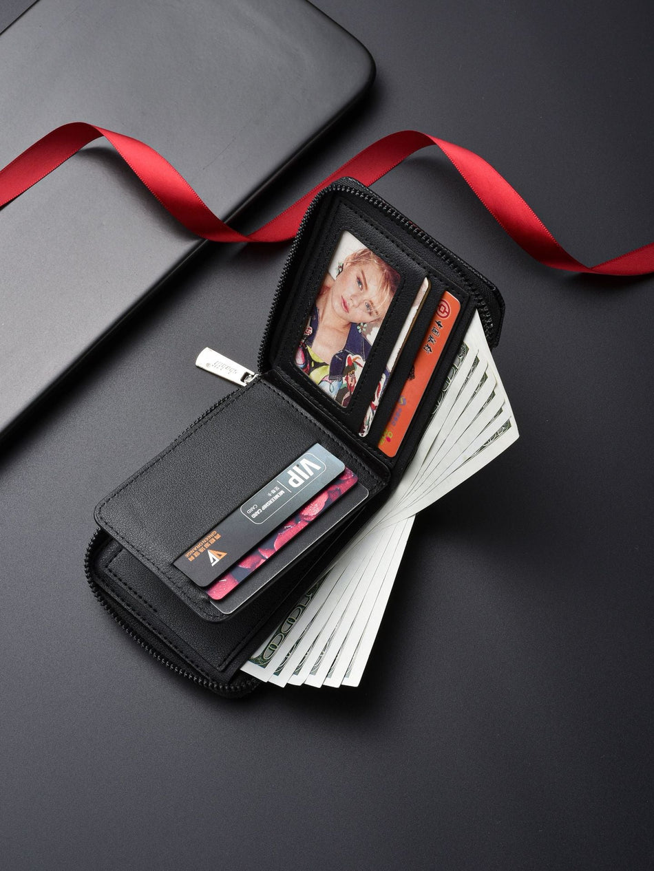 Men's Retro Short PU Leather Zipper Wallet & Large-Capacity Card