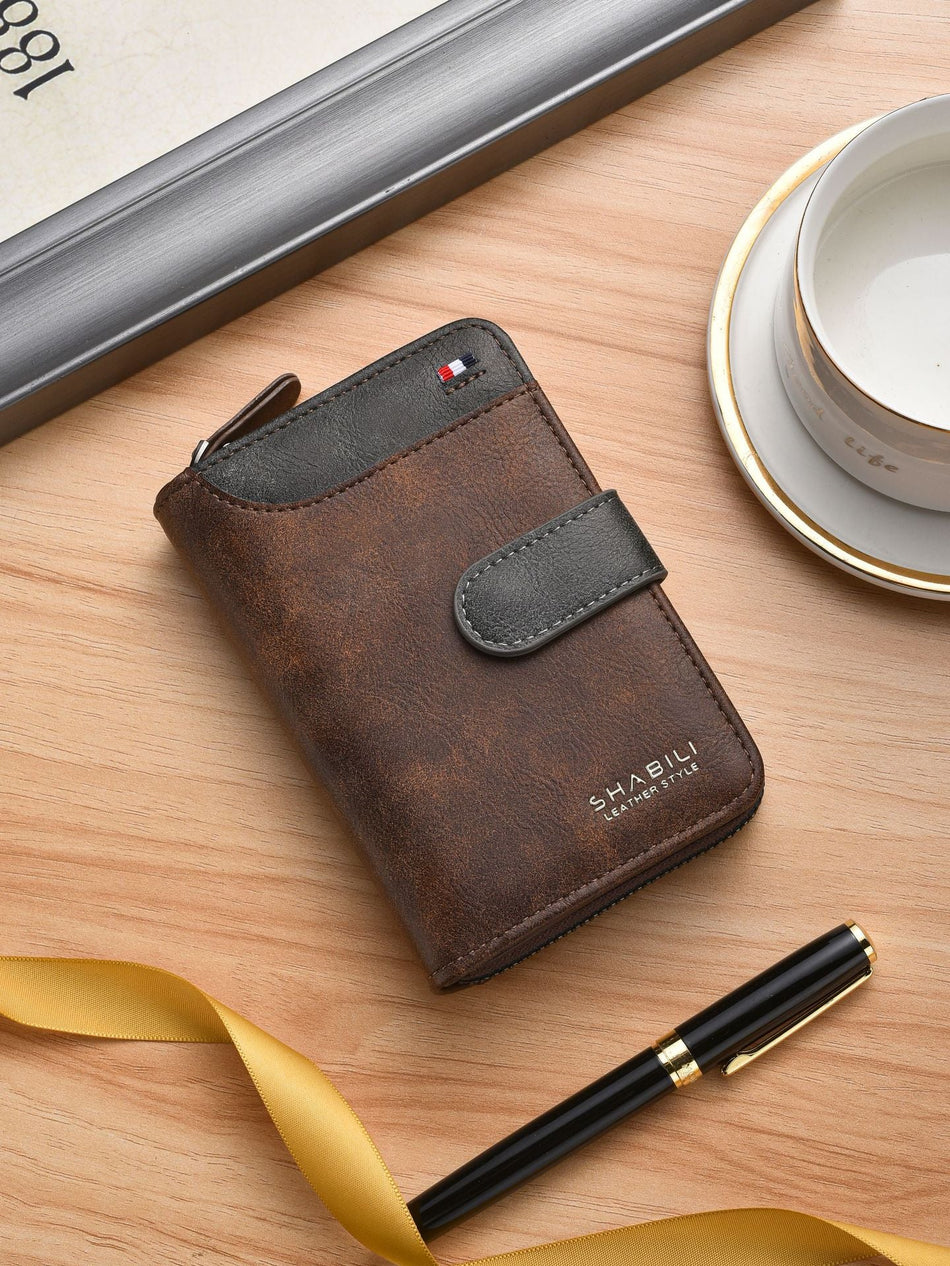 Men's Retro PU Leather Large-Capacity Short Zipper Wallet & Coin