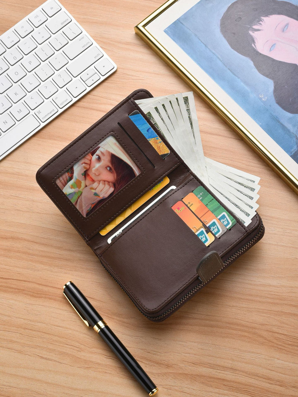 Men's Retro PU Leather Large-Capacity Short Zipper Wallet & Coin