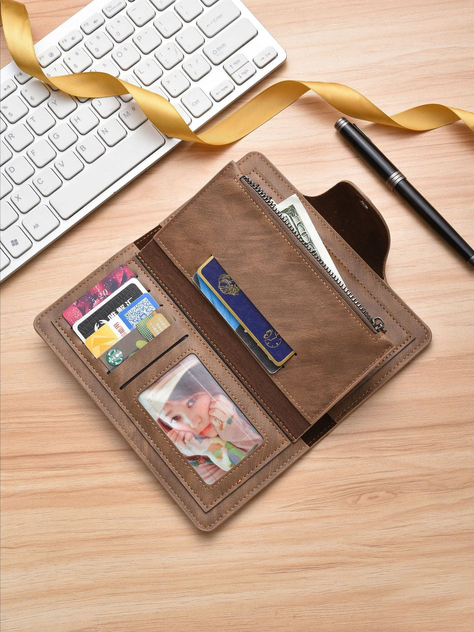 Men's Ultra-Thin Retro Leather Long Zipper Wallet & Clutch Bag