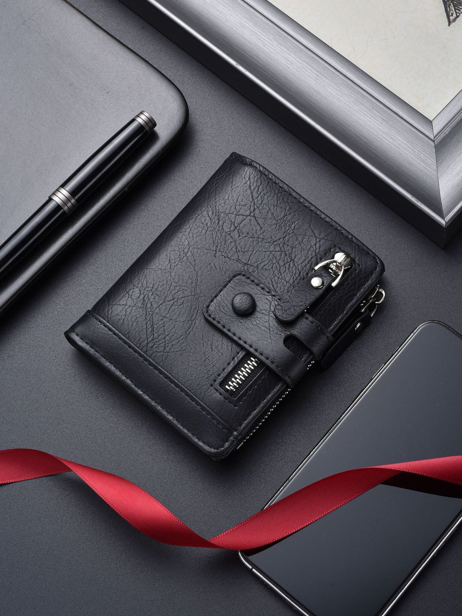 Men's Large-Capacity Short Zipper Wallet & Multi-Card Holder