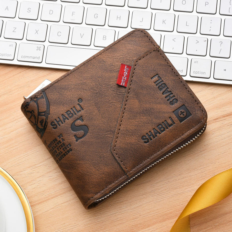 Men's Retro Horizontal Short Zipper Wallet