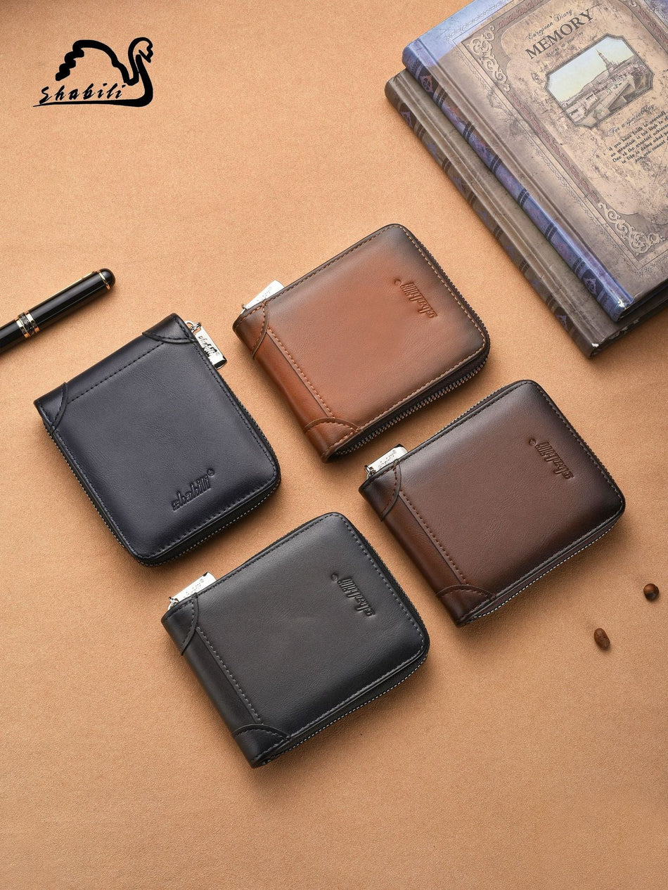 Men's Retro PU Leather Large-Capacity Short Zipper Wallet