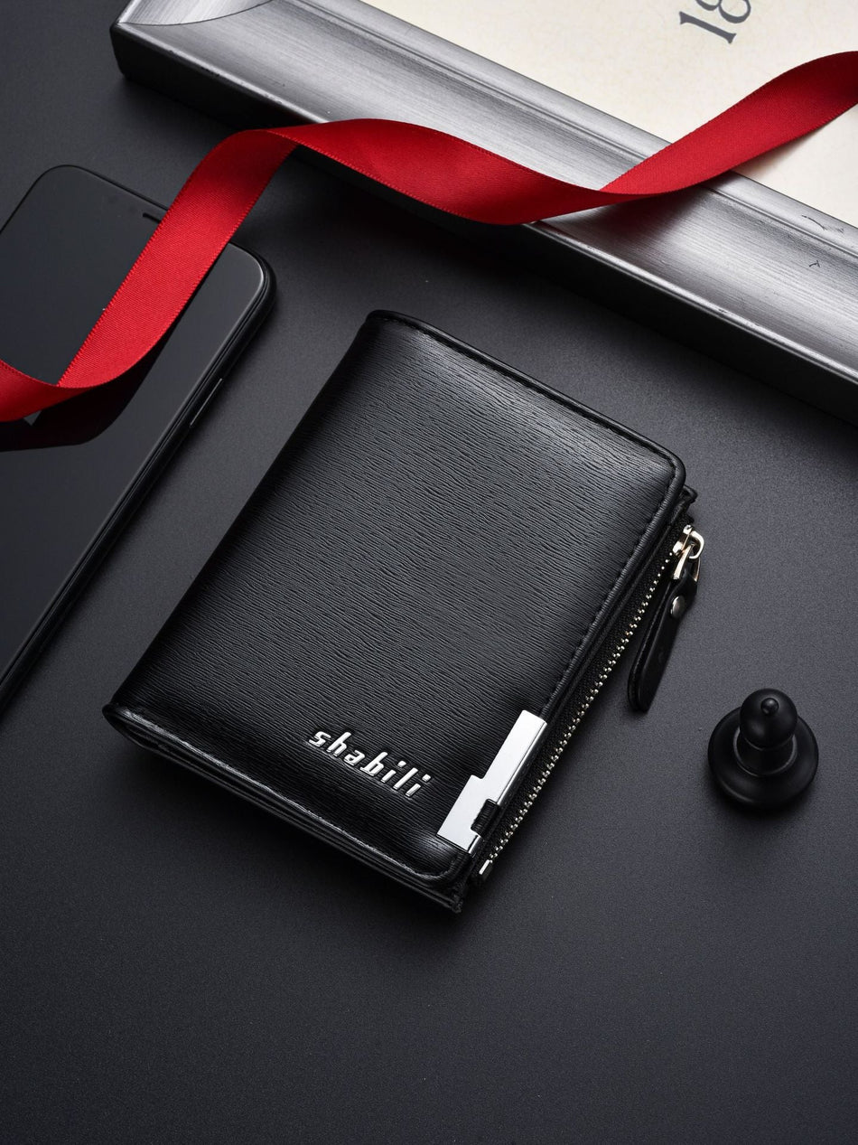 Men's Retro Short Zipper Wallet & Large-Capacity Card Holder
