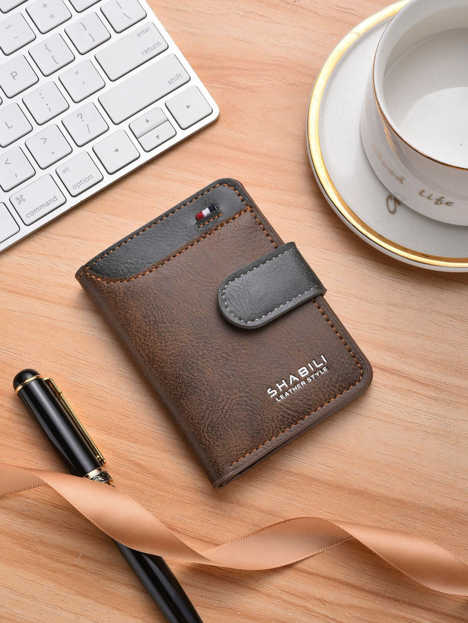 Men's Retro Contrast-Color Short Buckle Wallet & Business Card
