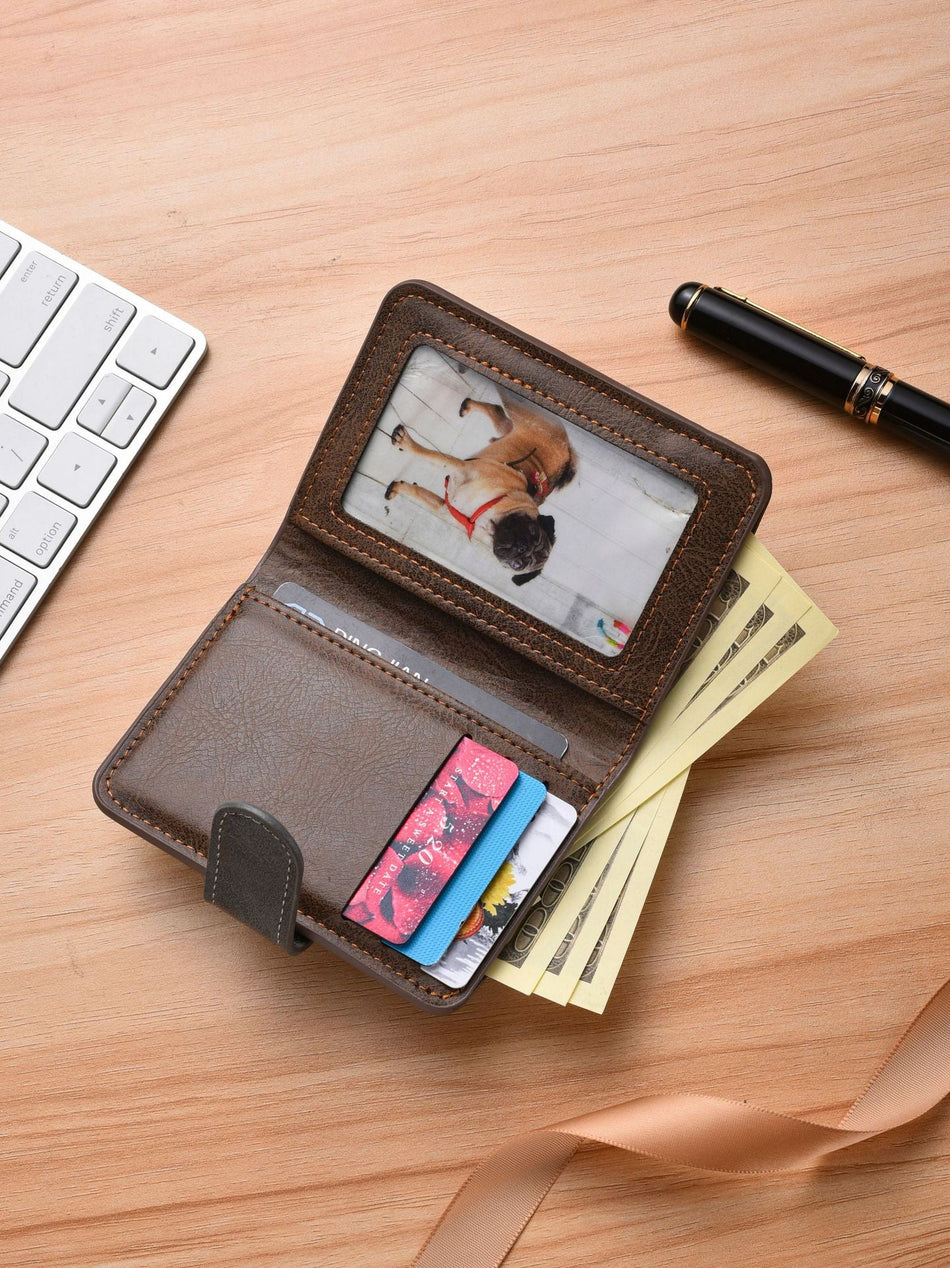 Men's Retro Contrast-Color Short Buckle Wallet & Business Card