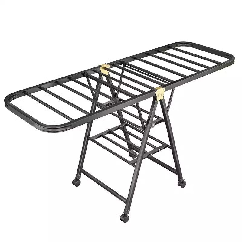 Grey Foldable Carbon Steel Floor Clothes Drying Rack Mobile Balcony Stand
