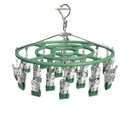 Green Stainless Steel Multi-Clip Underwear & Hosiery Drying Rack 24 Clips