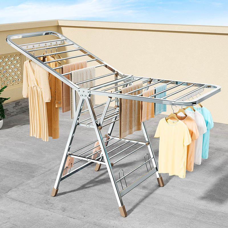 Folding Iron Clothes Drying Rack Wing Shape with Wheels for Home Use