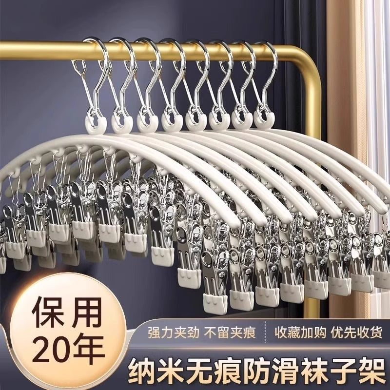 Stainless Steel 10-Clip Socks Drying Rack Windproof Multi-Clip