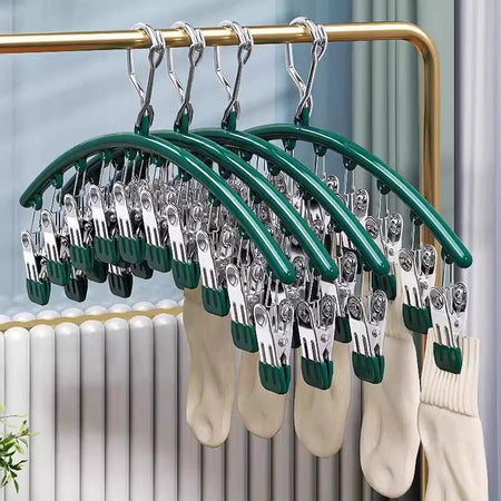 Stainless Steel 10-Clip Socks Drying Rack Windproof Multi-Clip Hanger
