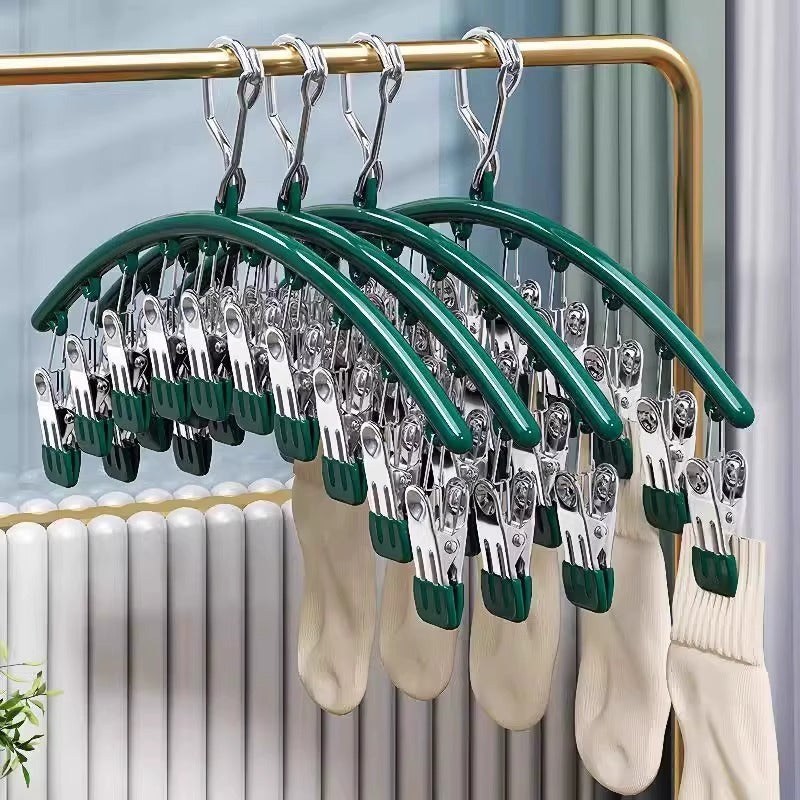 Stainless Steel 10-Clip Socks Drying Rack Windproof Multi-Clip Hanger
