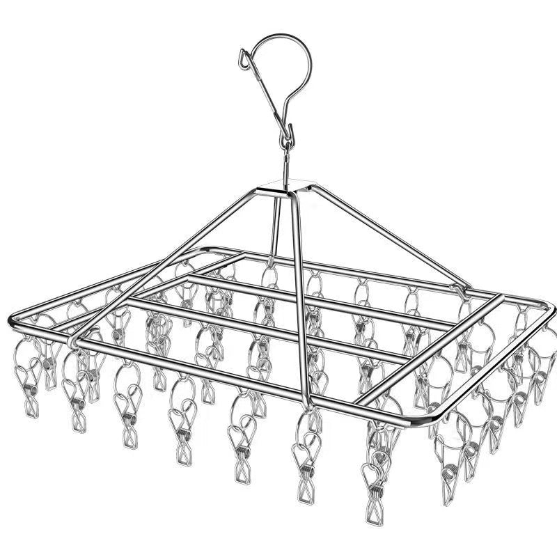 Stainless Steel 360° Rotating Multi-Clip Sock Drying Rack for Home Use