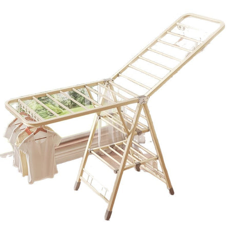 White Foldable Carbon Steel Airfoil Clothes Drying Rack with Integrated Pulley System