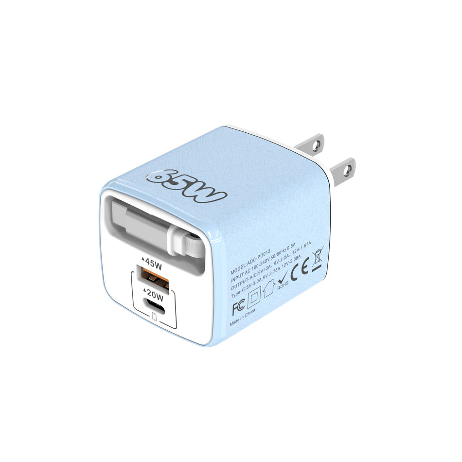 65W Retractable PD Fast Charging Multi-Port Travel Adapter USB-C