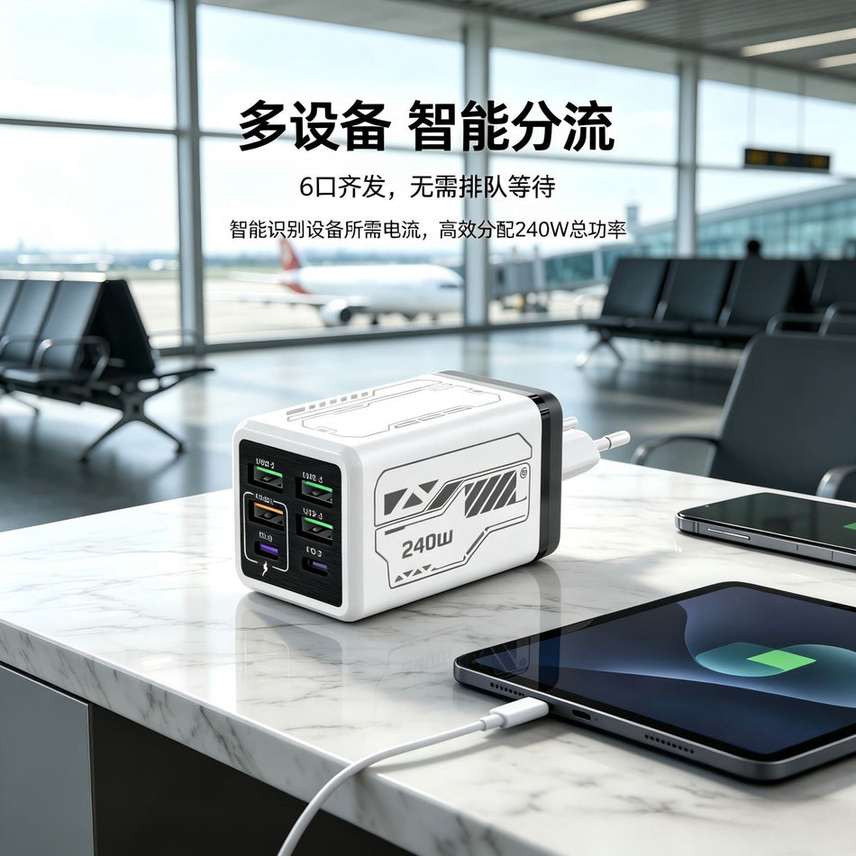 240W Mecha Multi-Port PD Travel Charger 4U+2C USB Fast Adapter