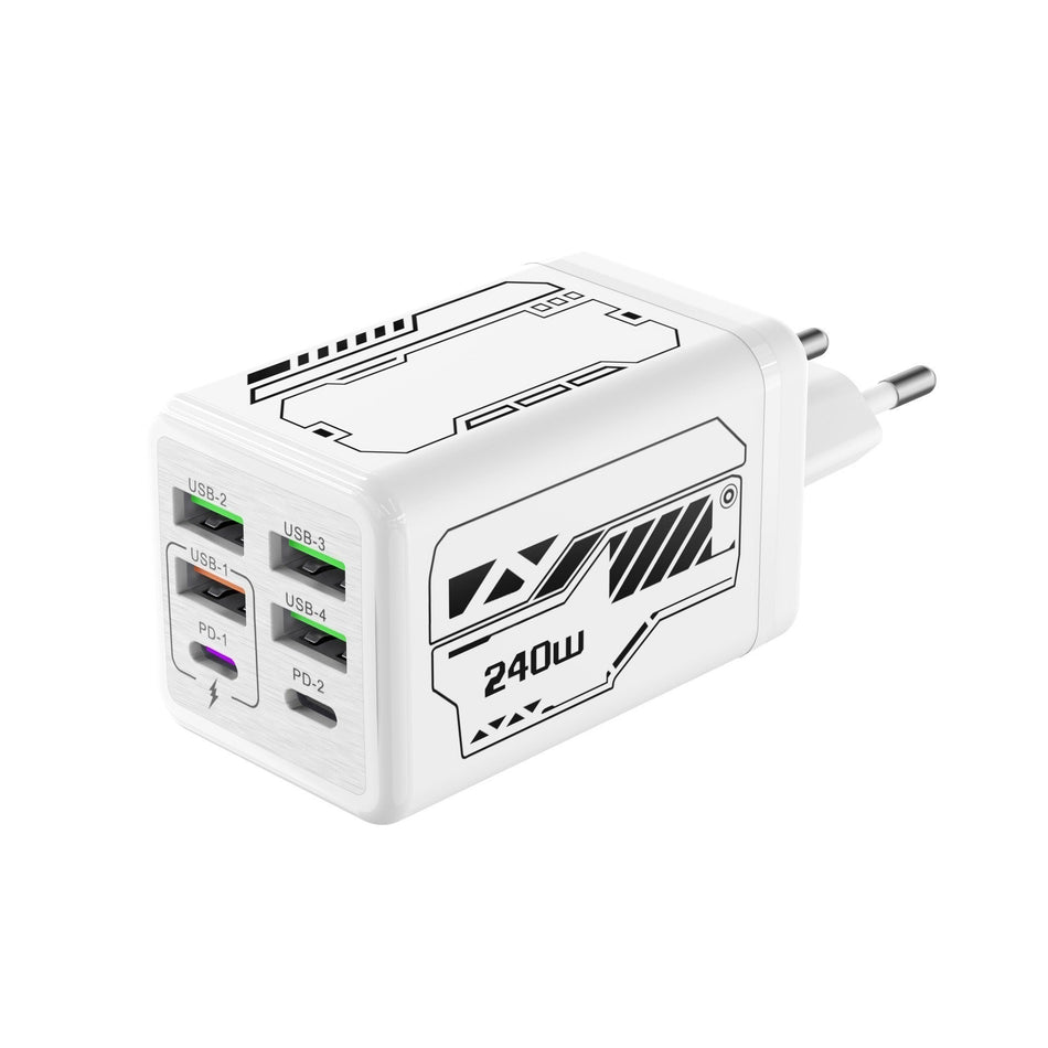 240W Mecha Multi-Port PD Travel Charger 4U+2C USB Fast Adapter