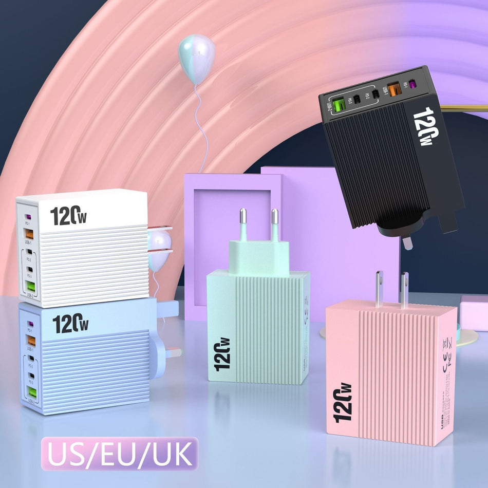 120W Macaron Multi-Port PD Fast Charging USB Travel Adapter