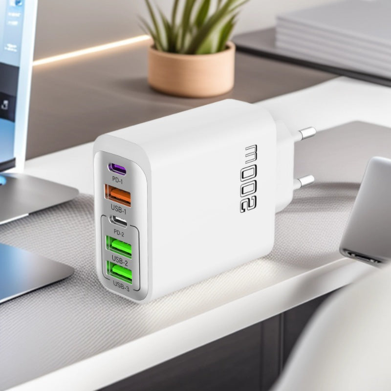 38W Multi-Port PD Charger 3U+2C USB Travel Adapter EU UK US