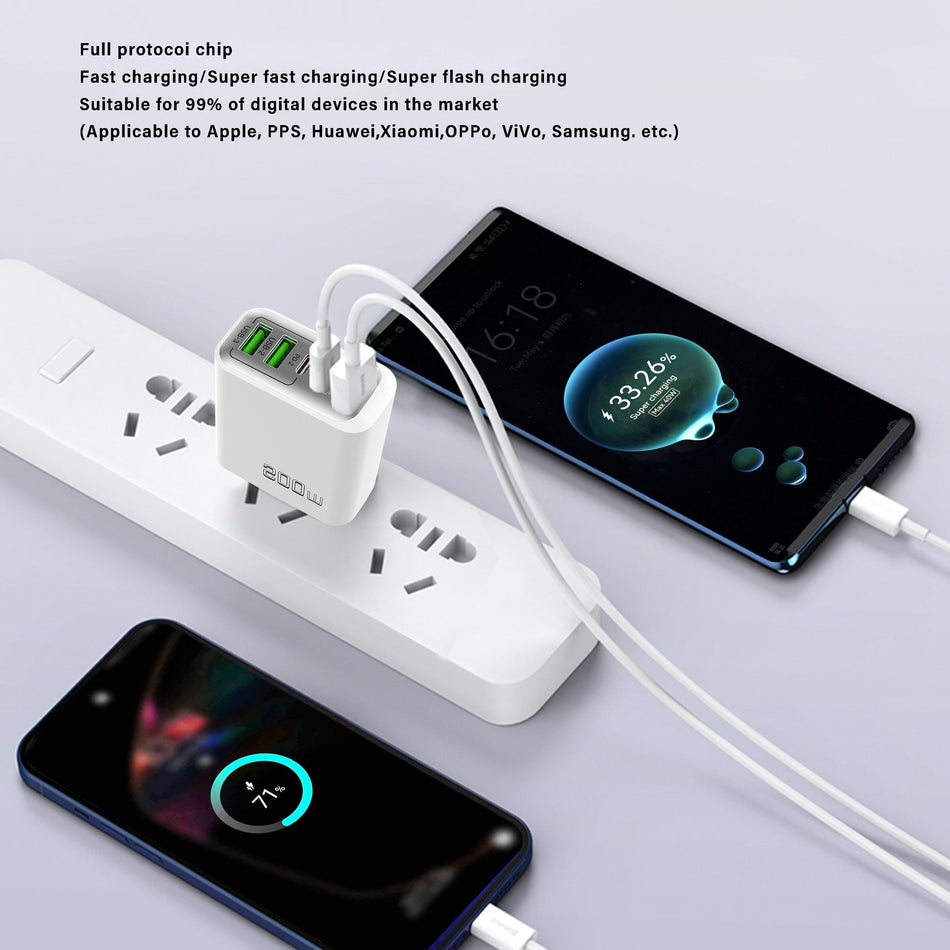 38W Multi-Port PD Charger 3U+2C USB Travel Adapter EU UK US
